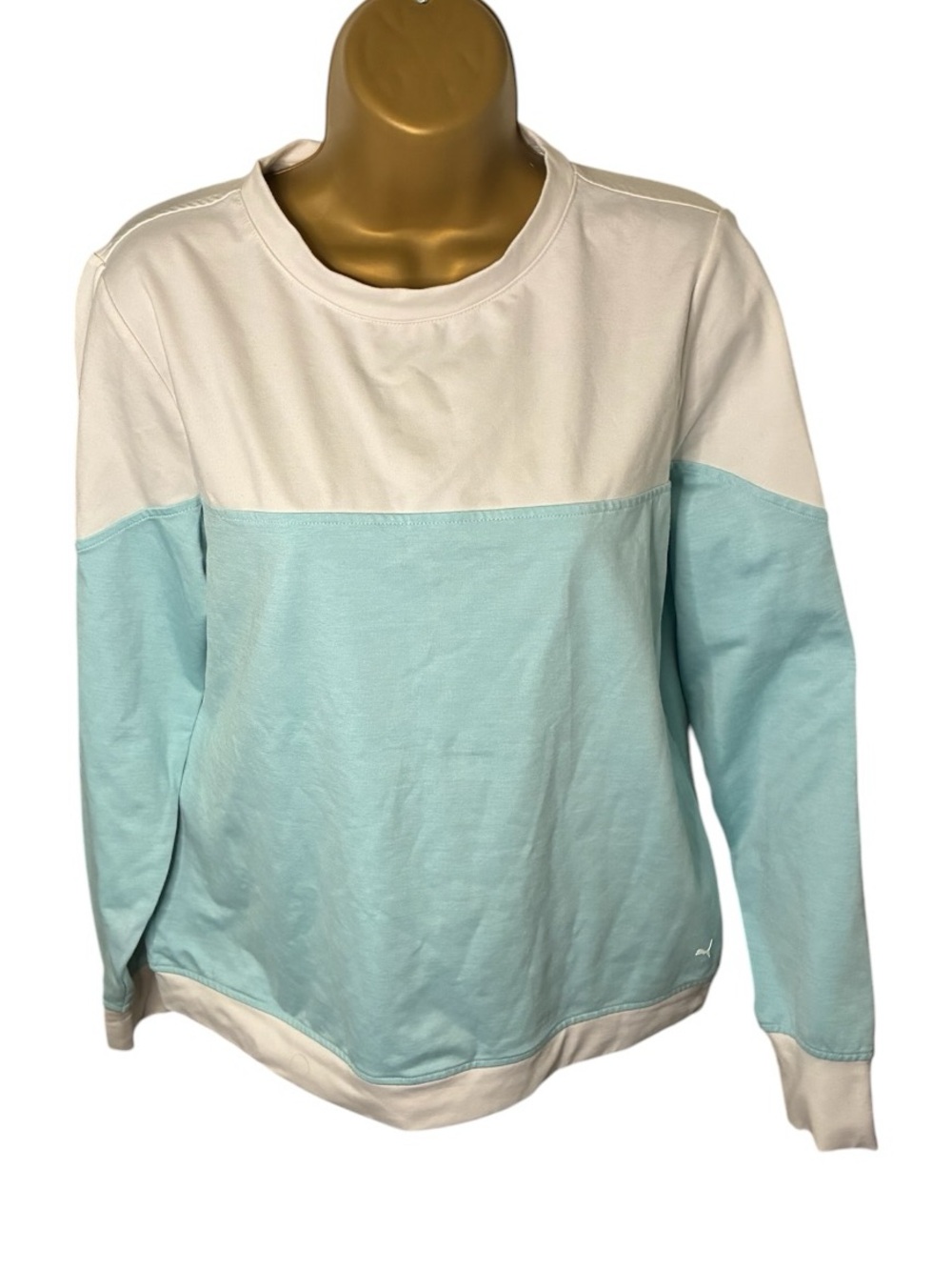 Puma Golf Colorblock Crewneck White Blue Long Sleeve Pullover Medium